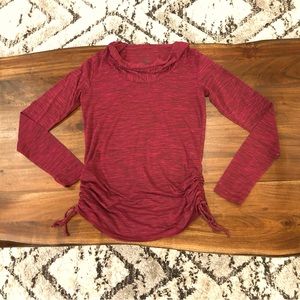 Te Verde M lightweight long sleeve hooded burgundy marl ruched tie sides top